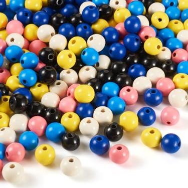 Imagem de Spritewelry Contas de madeira natural de 16 mm, 240 peças, contas redondas de madeira para artesanato, pônei de madeira tingida, colorida, espaçador, miçanga a granel para fazer joias, pulseiras
