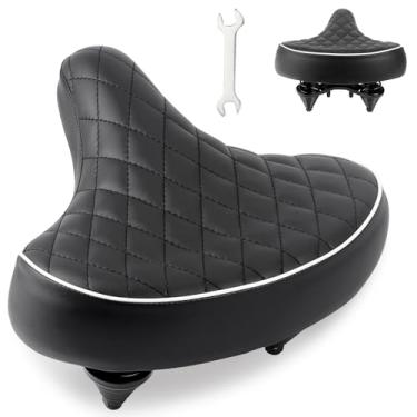 Imagem de MAKELEN Selim retrô de alta resiliência para conforto, design de absorção de choque, estrutura de plástico e aço, superfície de malha retrô, ideal para bicicletas vintage pretas