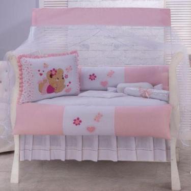 Imagem de Kit De Berço Americano Menina Jardim Encantado Rosa 10 Peças Protetor 