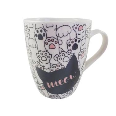 Imagem de Xícara Cerâmica Gatinho Pets Cat 400ml Gato Patinhas - Wellmix