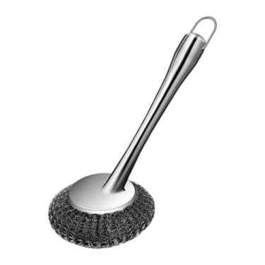 Imagem de Fenteer Esfregão de panelas de aço inoxidável, ferramenta de limpeza de cozinha com cabo, escova de limpeza para fogão, restaurante, churrasqueiras, Cabo Curto 26x10cm