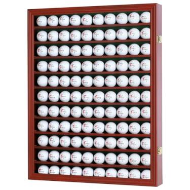 Imagem de Solid Wood 110 Golf Ball Display Case Wall Cabinet Holder Shadow Box Acrylic Door UV Protection Cherry Wood Finish