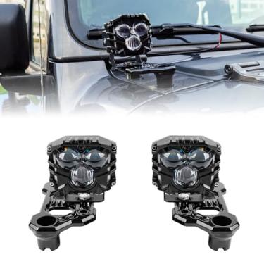 Imagem de HENGTUAOTO Pacote Com 2 Holofotes De 2,5 Polegadas Três Olhos, 30 W, 5400 Lm, Suportes Montagem Dobradiça Para-Brisa, Pilar A Jl, Kit Chicote Elétrico Para Wrangler Jl/Jlu 2018-2023 E Gladiator Jt 2