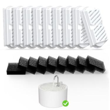 Imagem de Filtros de fonte de água para gatos esponjas de reposição e pré-filtro para fonte de cerâmica para gatos de 2,2 L/2,1 l, dispensador de água para gatos – pacote com 9 filtros e 9 esponjas de