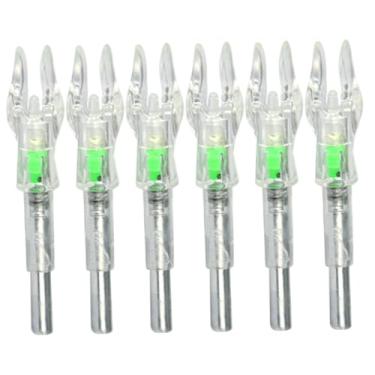 Imagem de 6 peças de narcos iluminados para flechas, diâmetro interno de 4,2 mm. Nocks de tiro com arco cauda de LED de alta visibilidade para setas de tiro de caça faça-você-mesmo, interruptor liga/desliga