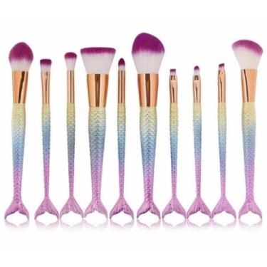 Imagem de Pincel Sereia Luxo Cauda Escama Peixe Maquiagem Profissional Jogo 10 P