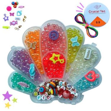 Imagem de Kit Miçangas Infantil Bola Sabão 400 pçs p/ fazer Pulseiras - Magia Mi