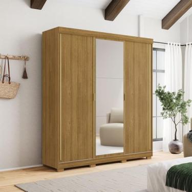 Imagem de Guarda Roupa Casal Heros 3 Portas de Correr Dupla Face com Espelho MDF Nature/Chumbo G98 - Gran Belo