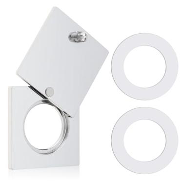 Imagem de HOJLKLD Capa de olho mágico, cobertura quadrada de latão sólido para visor de porta de 1,5 cm de diâmetro, capa de orifício de porta com fita autoadesiva dupla face (1, prata)