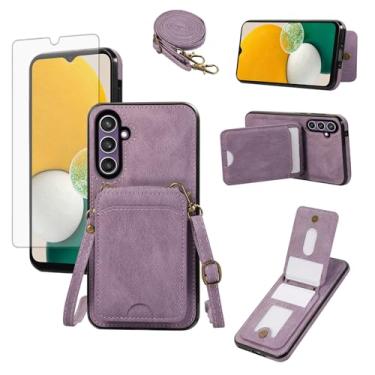 Imagem de Asuwish Capa de telefone para Samsung Galaxy A14/M14 5G capa carteira com protetor de tela de vidro e alça de pulso transversal de couro flip porta-cartão de crédito acessórios para celular A 14 4G