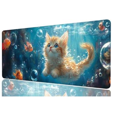 Imagem de Tapete de mesa de gato fofo, tapete de mesa para jogos, teclado de mouse grande, anime, gato preto, kawaii, mar, peixe, colorido, tapete de mesa para teclado e mouse, extragrande, almofadas de