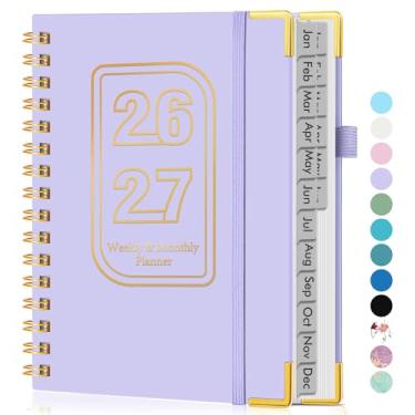 Imagem de Agenda A5 semanal e mensal de 18 meses, 2026-2027, janeiro de 2026 a junho de 2027, capa dura, agenda semanal e mensal com aba, agenda em espiral para escritório, trabalho, escola, casa, roxo