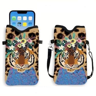 Imagem de Bolsa tiracolo boho tigre, bolsa de celular leve floral colorida com alça, capa transversal à prova d'água para celular, bolsa cruzada de ombro para viagem, presentes de aniversário para mulheres