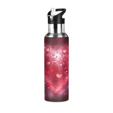 Imagem de Wassud Garrafa de água Red Love Heart (3) garrafa de água esportiva de aço inoxidável com canudo garrafas de água isoladas copo portátil de viagem 946 ml