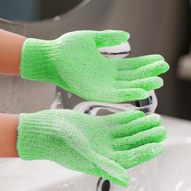 Imagem de 1 par de luvas esfoliantes para chuveiro, luvas esfoliantes de banho de nylon para banheiro, luvas esfoliantes corporais para mulheres e homens (verde, 18 x 7 cm)