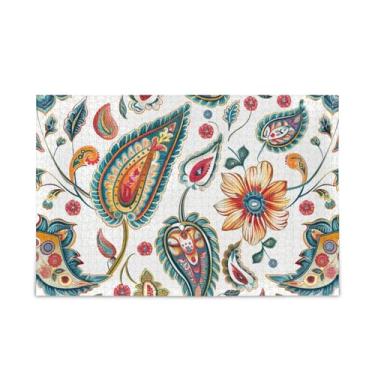 Imagem de WELLDAY Quebra-cabeça Paisley folha flor 1000 peças grande jogo de arte para adultos adolescentes