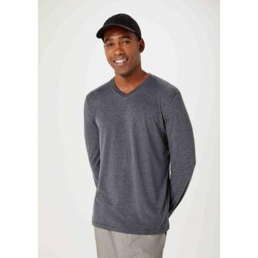 Imagem de Camiseta Básica Masculina Manga Longa Gola V World, XXG, Cinza escuro