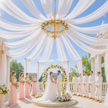 Imagem de Cortinas brancas de teto de 15 pés × 3 m para casamentos, 6 painéis, 6 painéis, 6 × 3 m, tecido sem rugas, cortinas drapeadas de barraca longa, decorações para festas de aniversário, cerimônias em