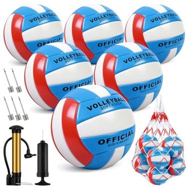 Imagem de Hualleko Pacote com 6 bolas de vôlei tamanho 5 oficiais para adultos, com bomba de bola e bolsa de rede, grau de competição para uso interno e externo