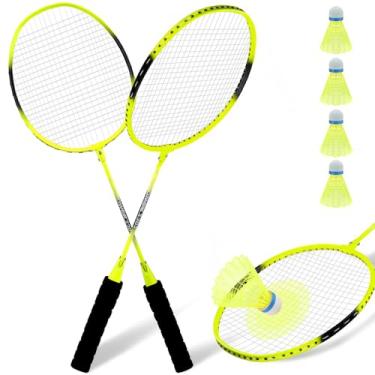 Imagem de Frebuta Conjunto de raquetes de badminton para quintais, conjunto de 4 raquetes de badminton para iniciantes, petecas leves de badminton com 8 pássaros, jogo de esportes ao ar livre para adultos