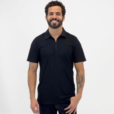 Imagem de Camisa Polo Sea Surf com Zíper Manga Curta Masculina, M, Preto