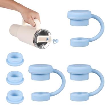 Imagem de 3 tampas de canudo com 3 tampas de derramamento, tampas de silicone à prova de vazamento, acessórios de copo compatíveis com YETI 16/20/24/25/26/992.2 g Cup (azul)