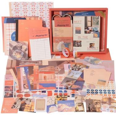 Imagem de YagCu Kit de scrapbook estético, suprimentos de diário de lixo do pôr do sol, conjunto vintage de diário e scrapbook, materiais de cadernos, grande coleção para mulheres, adultos, iniciantes, artes