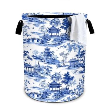 Imagem de Cesto de lavanderia Chinoiserie Cesto de armazenamento dobrável cesto de roupa organizador de balde de roupas 40 x 40 cm para lavanderia/quarto/banheiro