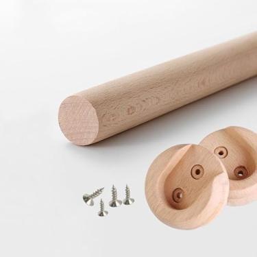 Imagem de 1 pièce Poste de armário resistente redondo de madeira para armário com haste suspensa de base para guarda-roupa, corredor, cortina de banheiro, loja de roupas (2 cm x 100 cm)