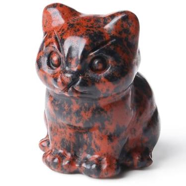Imagem de DUQGUHO Presentes de gato obsidiana vermelha decoração de cristais de gato estatuetas presentes para mulheres sorte bonito gato estátua quarto decoração de mesa para mulheres homens 1 peça
