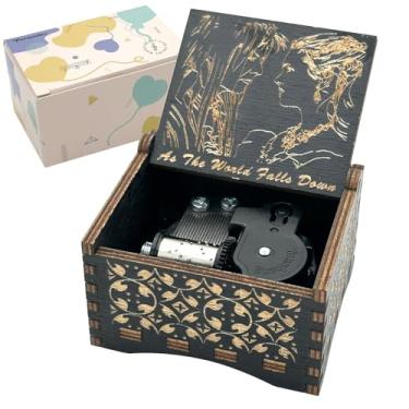 Imagem de Pursuestar Caixa de música Wind Up - Labirinto - As The World Falls Down, presentes musicais vintage com mecanismo de madeira gravada para aniversário, aniversário, dia dos namorados, Natal, Ação de