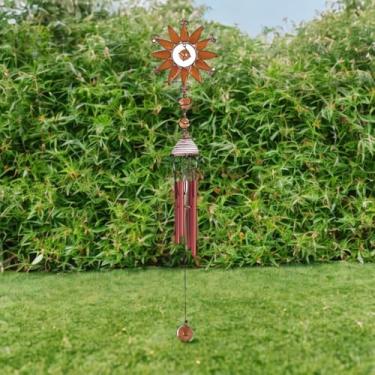 Imagem de ICE ARMOR Girassol longo de 55,88 cm com pedra de Copprt, estátua de sino de vento, escultura, ornamento, decoração de jardim, ideias para inauguração de casa, feriados e aniversários, ótima adição
