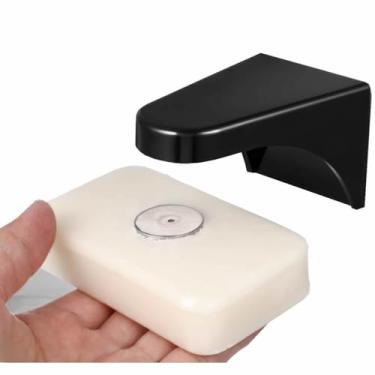 Imagem de Suporte de sabão magnético para chuveiro – Bandeja com ventosa e saboneteira para banheiro (preto)