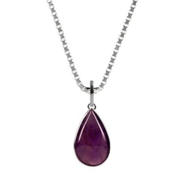 Imagem de Colar 60Cm Prata 925 Ametista Gota Semi Lapidada Verdadeira