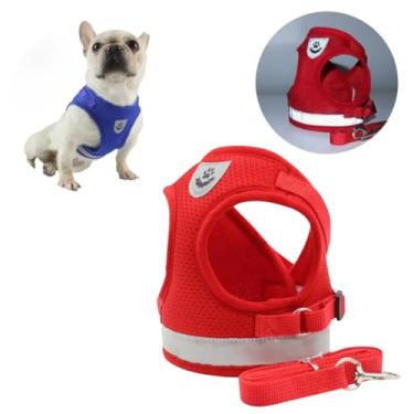 Imagem de Coleira Peitoral Refletiva com Guia Cães e Gatos | Conforto Tecido Respirável | Passeios Dia e Noite | Pequenos e Médios Shih Tzu Yorkshire Pinscher | Ajuste Fácil Velcro Metal TáNaTela (Vermelho)