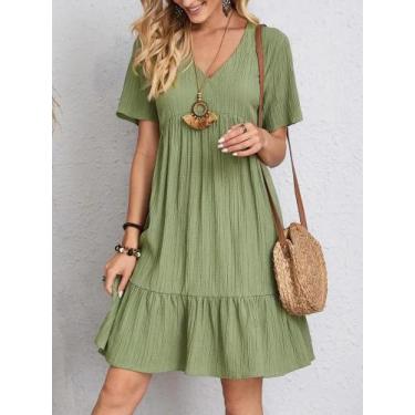 Imagem de Vestido Mini Casual De Verão Com Decote Em V E Ruffles Para Mulheres, 