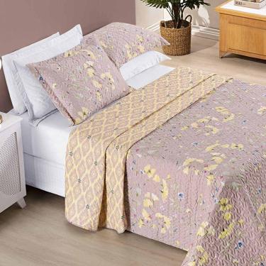 Imagem de Kit Colcha Ayla Casal King Tecido Dupla Face Microfibra 03 Peças - Lavanda Floral