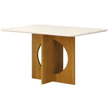 Imagem de Mesa De Jantar Lorena Off White Cinamomo Base Em Madeira 1,60 M Leifer Móveis