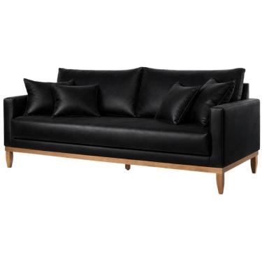 Imagem de Sofá Living Sara Couro Preto Com Pés Em Madeira