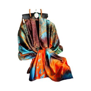 Imagem de Lenço De Seda Luxuoso Feminino 180x90CM Estampa Fashion Xale Longo Pro