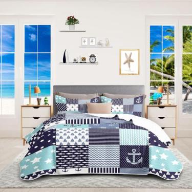 Imagem de Conjunto de roupa de cama Weesire King 244x269 cm Coastal Quilt Blue