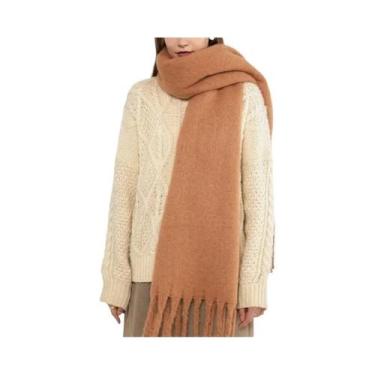 Imagem de Cachecol De Luxo Feminino Em Cashmere, Xale Grosso E Quente Com Franja