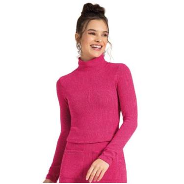 Imagem de Blusa Feminina Cativa Teen em Tricô com Gola Alta, 4735 rosa pink, 16 