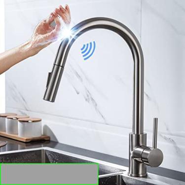Imagem de Filtro de toque dourado Torneira de cozinha Quente Frio Pia de cozinha Torneira misturadora de pia de cozinha Sensor purificador de água potável Torneiras de mistura de cozinha, 70, toque, escovado
