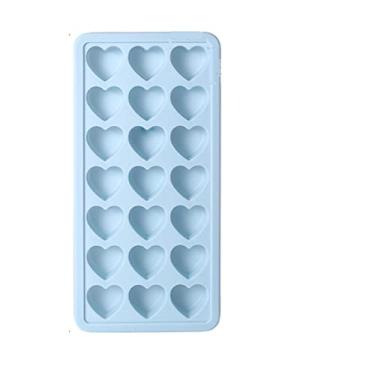 Imagem de Bandeja de cubo de gelo 21 grade molde de cubo de gelo de silicone com bandeja de tampa caixa de cubo de gelo em forma de coração molde de decoração de bolo produção DIY molde de cubo de gelo (cor: azul)