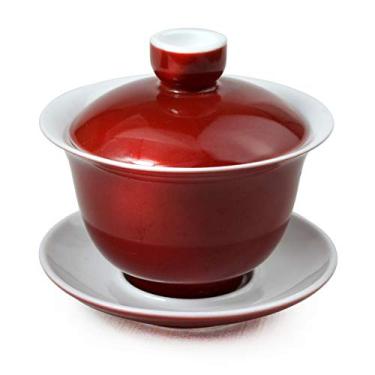 Imagem de Porcelana Gaiwan 200 ml Xícara de chá branca vitrificada Tureen chinesa tampa de sancai conjunto de pires