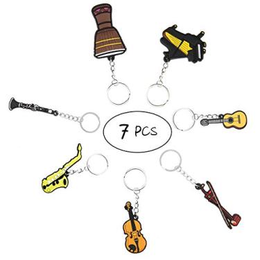 Imagem de Conjunto de 7 minichaveiros de instrumentos musicais criativos de cor brilhante para decoração de presente