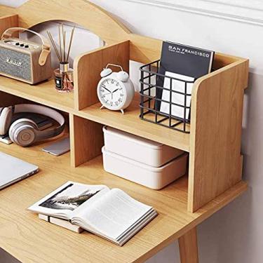 Imagem de Mesa de computador para escritório em casa, mesa de computador com prateleira de armazenamento de mesa de madeira, mesa para laptop, escrivaninha de estudo para pequenos espaços, mesa de escritório