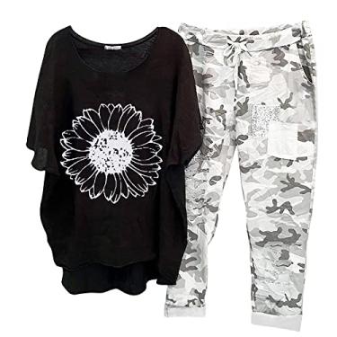 Imagem de Conjunto de 2 peças para mulheres, roupa de treino de linho, manga curta, calça solta de perna larga, conjunto de treino combinando, Zb1-preto, XX-Large