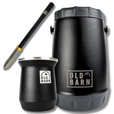 Imagem de Kit Tereré Old Barn Preto Garrafa 2,5L Cuia Parede Dupla Alumínio 300ml Bomba Inox Mola Cônica
